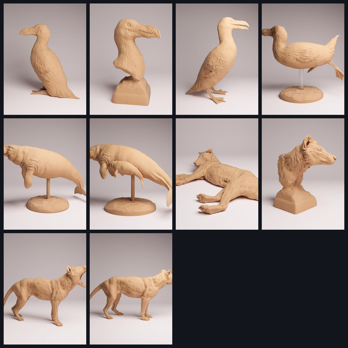 Collage met dierenfiguren van Animal Den Miniatures: Recently Extinct, release 26_04.