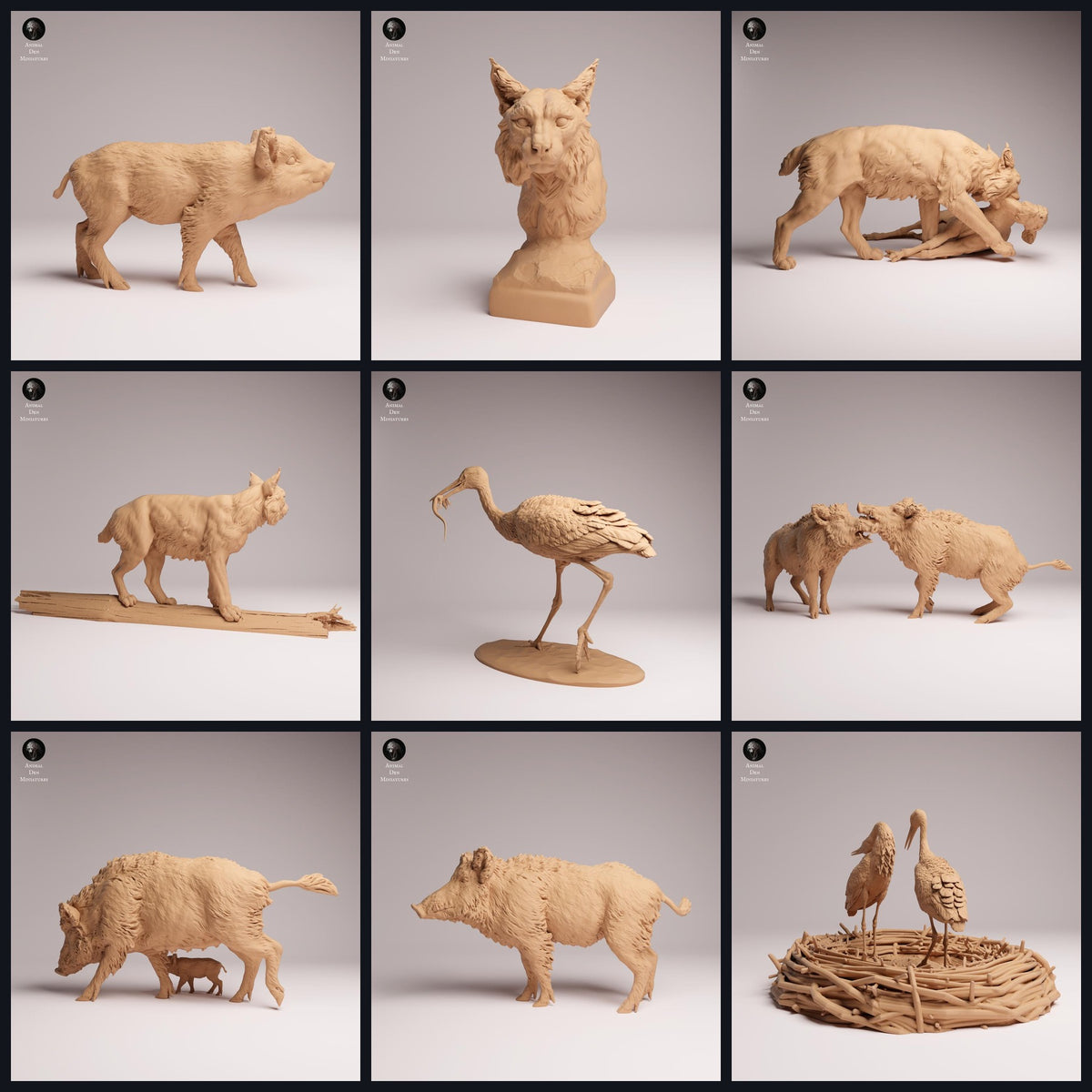 Collage met dierenfiguren van Animal Den Miniatures: European Wildlife, release 26_07.