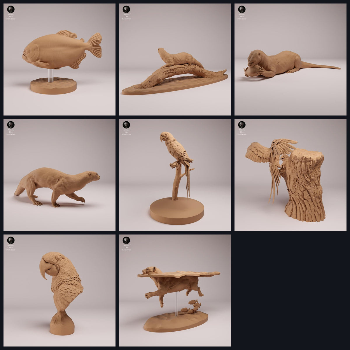 Collage met dierenfiguren van Animal Den Miniatures: Amazon Wildlife, Release 26_08.