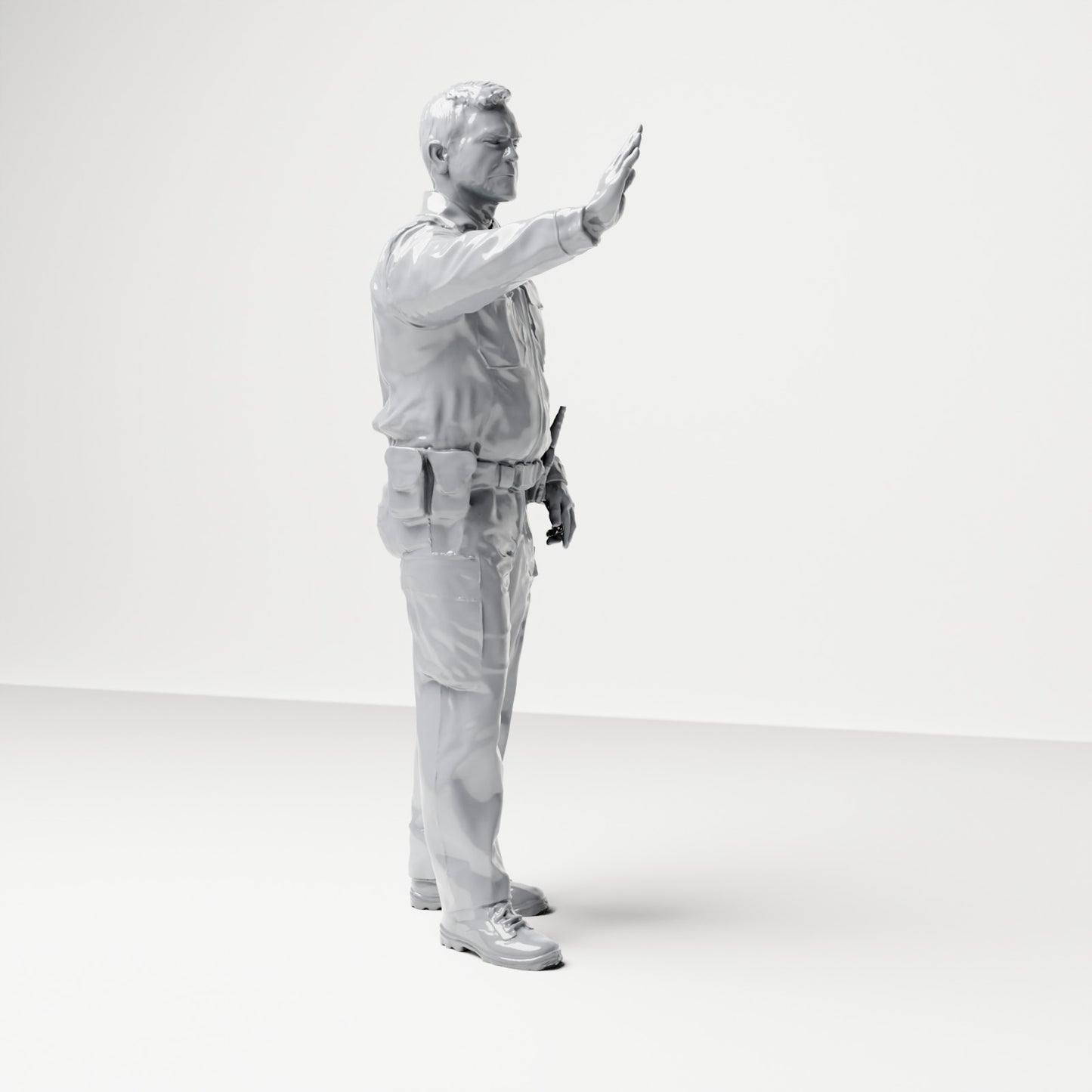 Diorama modelbouw productfoto 3: Staande figuur: Duitse politieagent in uniform met stopgebaar & uitrustingsriem (B018)