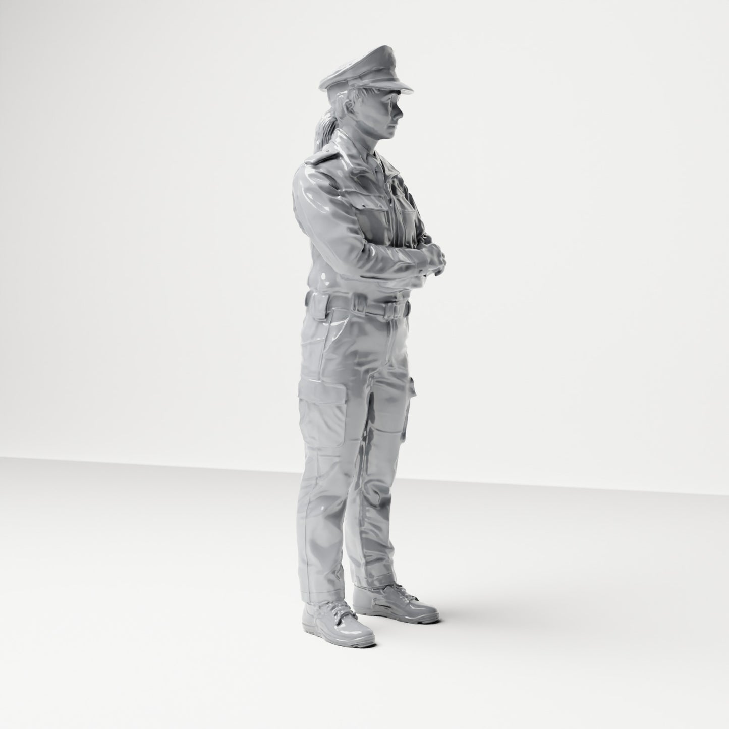 Diorama modelbouw productfoto 3: Staande figuur: Politieman met dienstpet en gekruiste armen (B021)