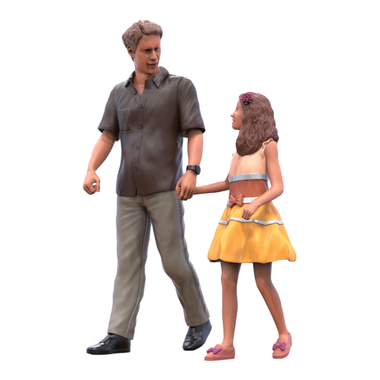 Productfoto diorama en modelbouw miniatuurfiguur: man met dochter - wandelaars