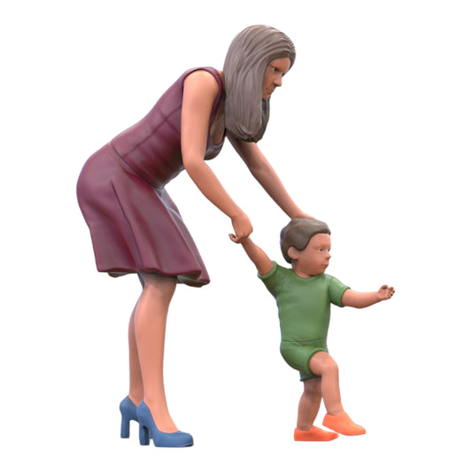 Productfoto Diorama en modelbouw miniatuurfiguur: Vrouw met kind - Moeder met zoon