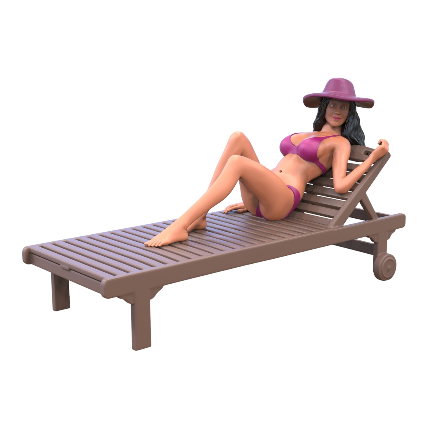 Productfoto diorama en modelbouw miniatuur figuur: vrouw op ligstoel