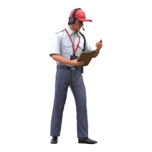 Productfoto diorama en modelbouw miniatuur figuur: wedstrijdleiding met stopwatch