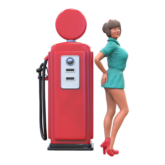 Productfoto diorama en modelbouw miniatuurfiguur: vrouw bij tankstation