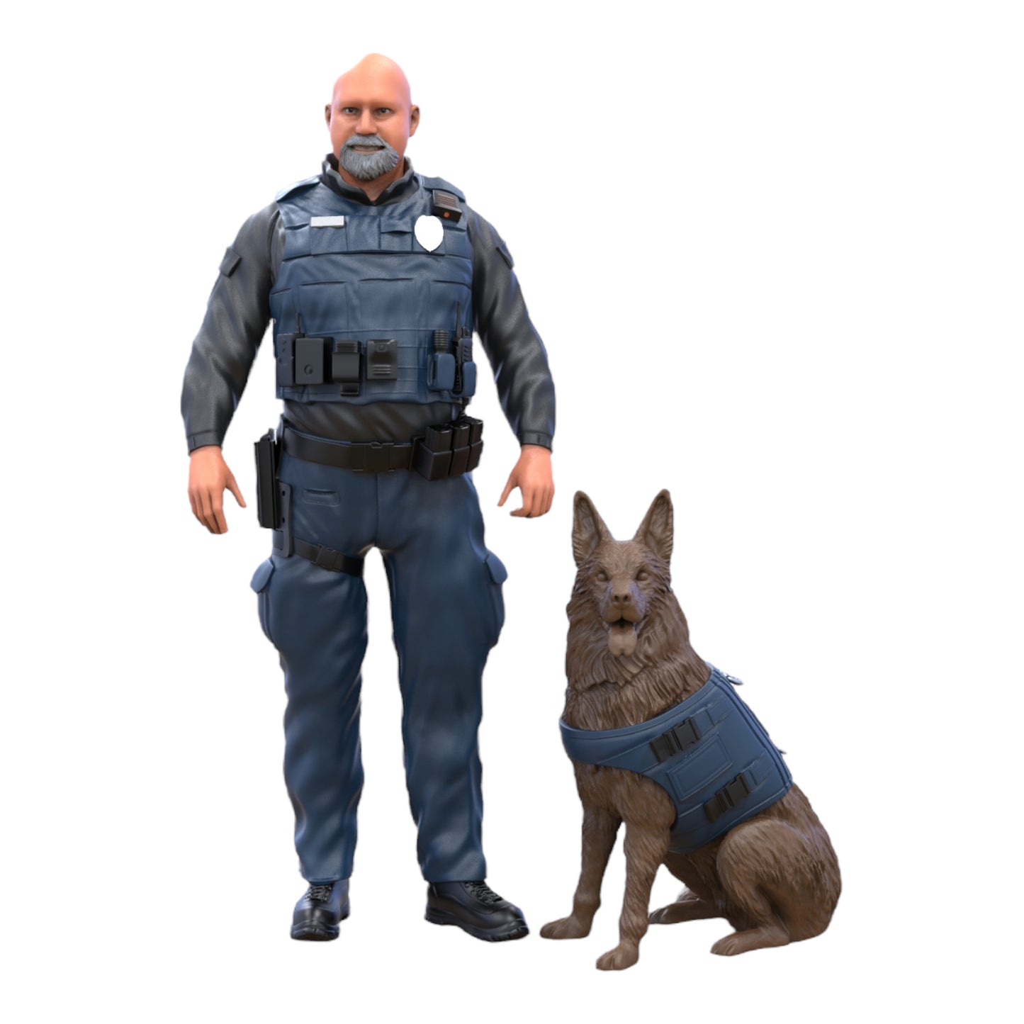Productfoto diorama en modelbouw miniatuurfiguur: politieagent met hond