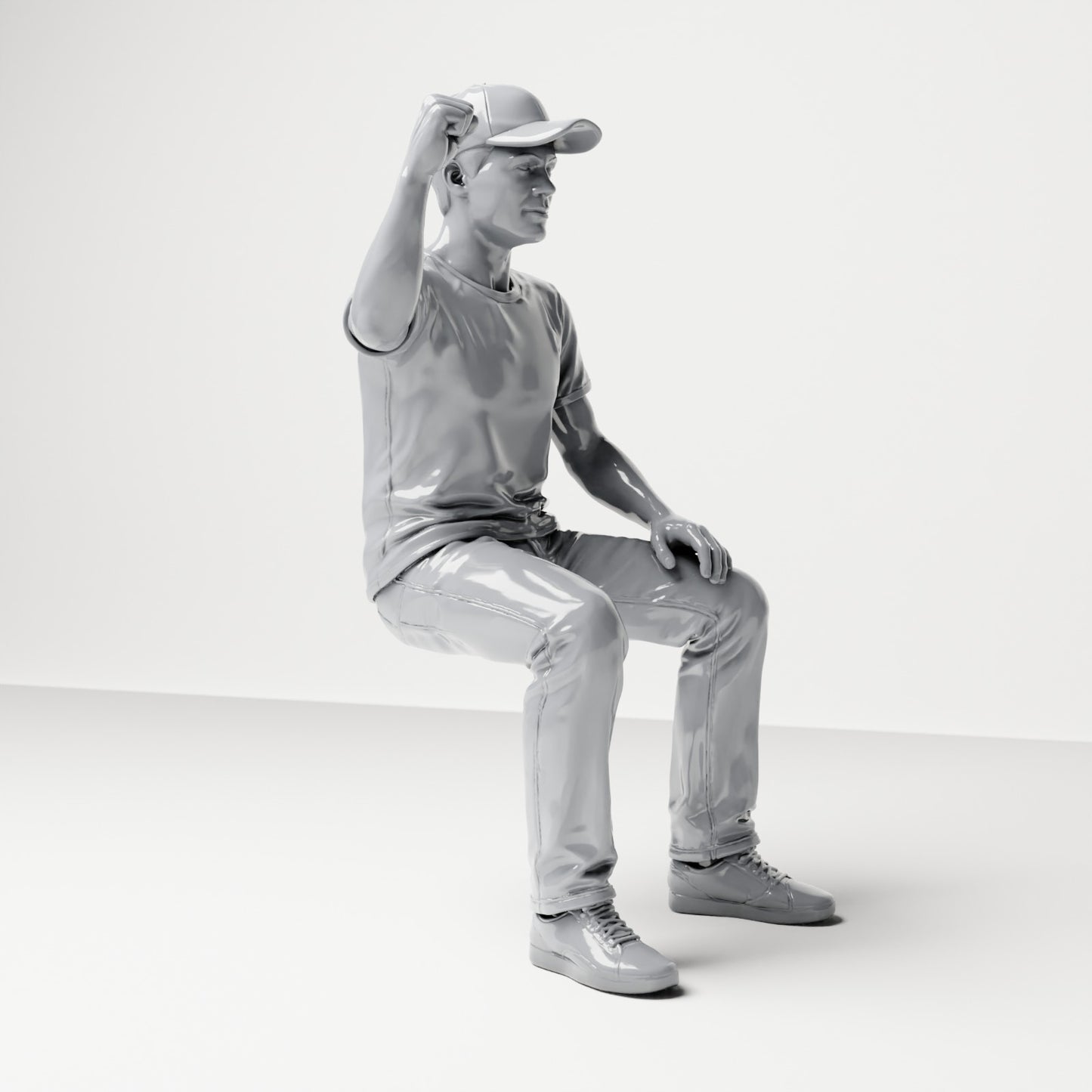 Diorama-modelbouw productfoto 3: Zittende figuur: toeschouwer met geheven gebalde vuist (B066)