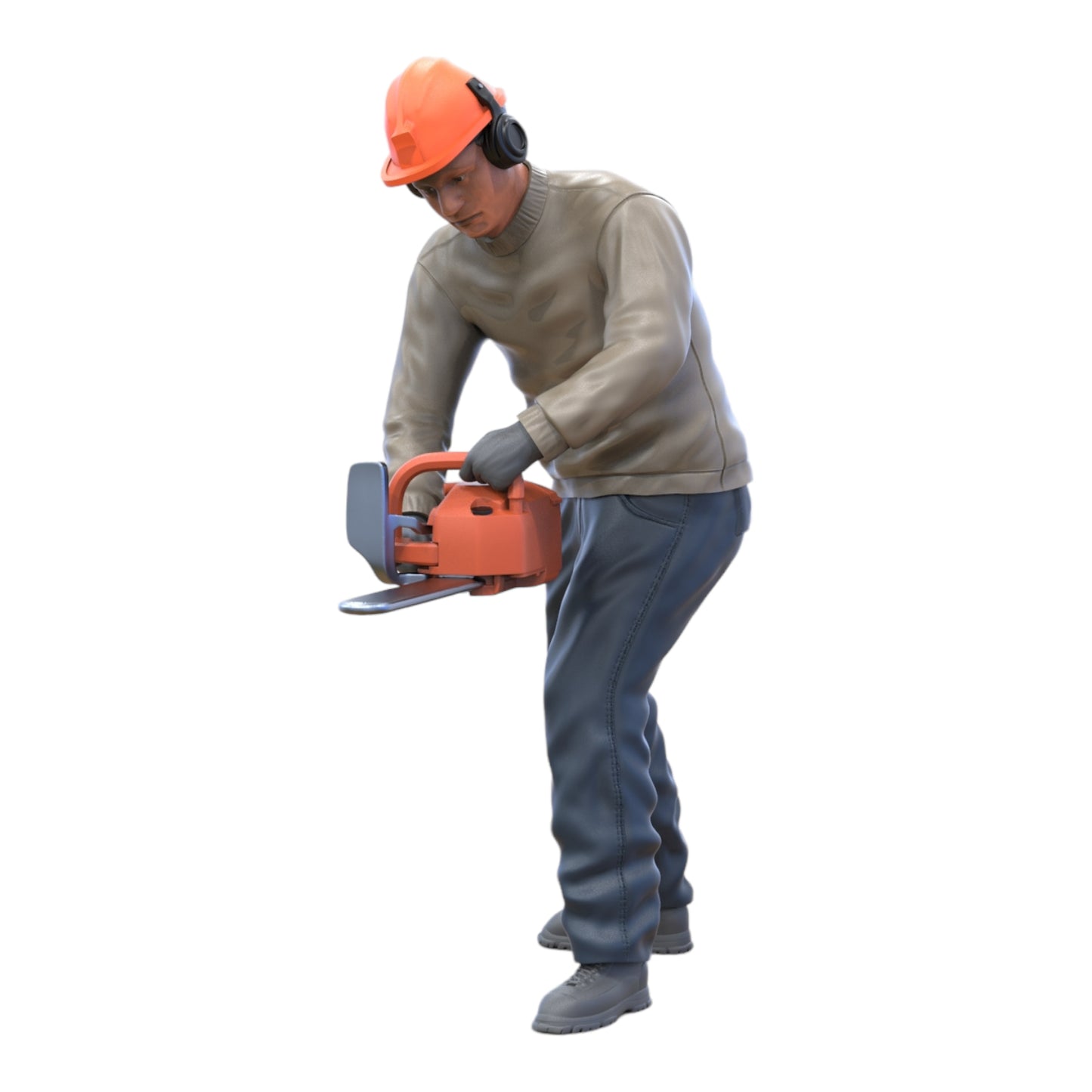 Productfoto diorama en modelbouw miniatuur figuur: man met kettingzaag