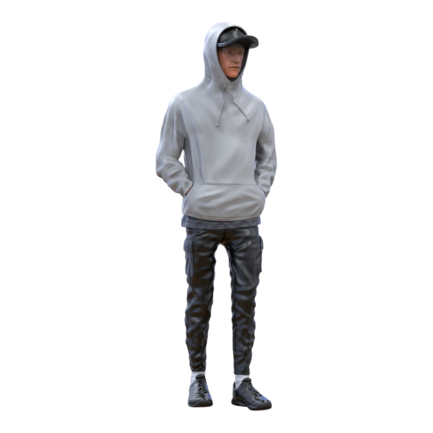 Productfoto diorama en modelbouw miniatuurfiguur: man met hoodie