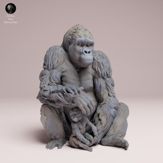 Productfoto Dierfiguur Diorama, Modelbouw: 0: Jungle Dierfiguur: zittende Oostelijke Laaglandgorilla moeder met jong (Ref 25_07_09)