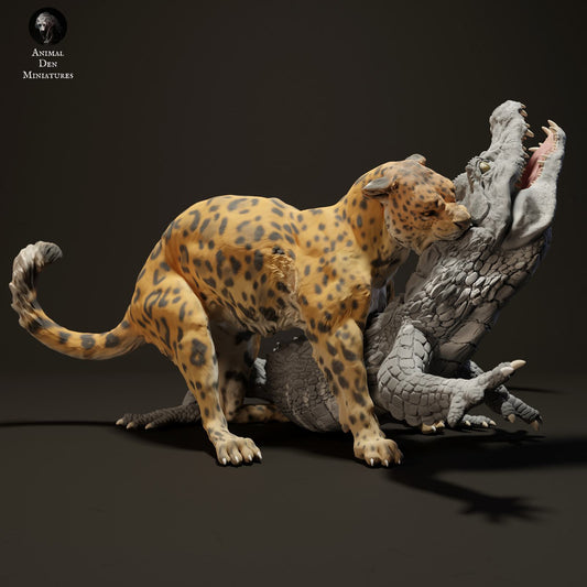 Productfoto Dierfiguur Diorama, Modelbouw: 0: Jungle Dierfiguur: jagende Jaguar – Zwarte Kaaiman (Ref 01_01_40)