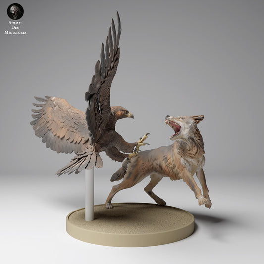 Productfoto Dierfiguur Diorama, Modelbouw: 0: Wilde Dierfiguren: Gouden Adelaar vs. Mongoolse Wolf (Ref 24_12_11)