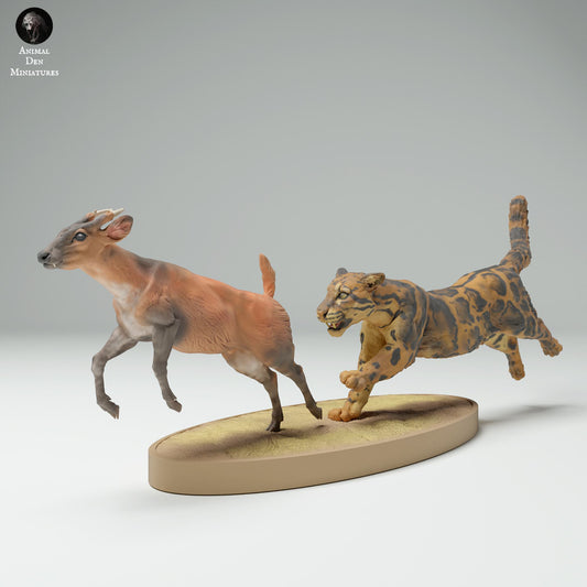 Productfoto Dierfiguur Diorama, Modelbouw: 0: Jungle Dierfiguur: Nevelpanter jaagt Muntjak-hert (Ref 25_02_08)
