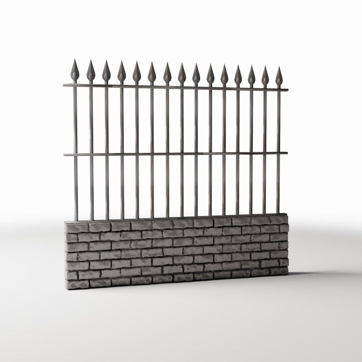 Productfoto diorama en modelbouw 3: Tuindiorama: hoog metalen hek op bakstenen muur (Ref. 1193D)