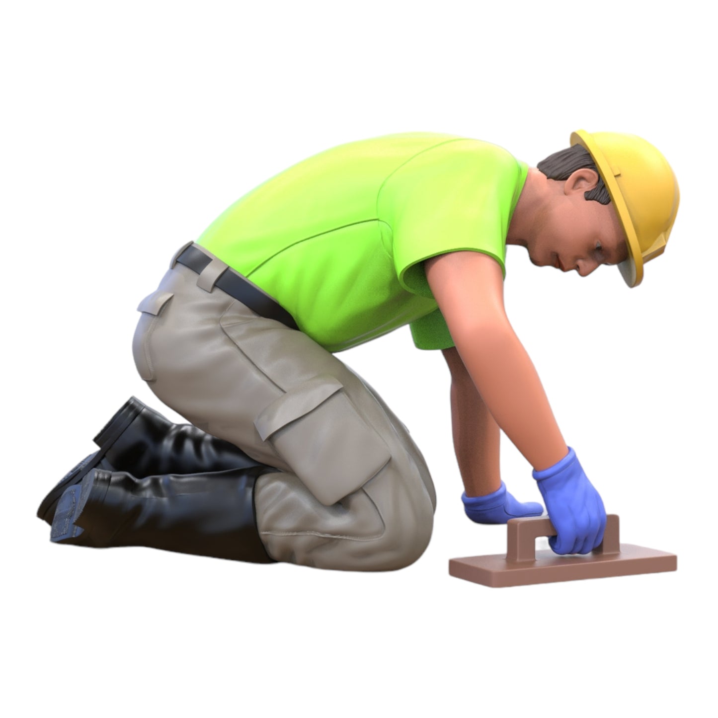 Productfoto Diorama en modelbouw miniatuur figuur: Bouwvakker 1 - Tegelzetter knielend met helm