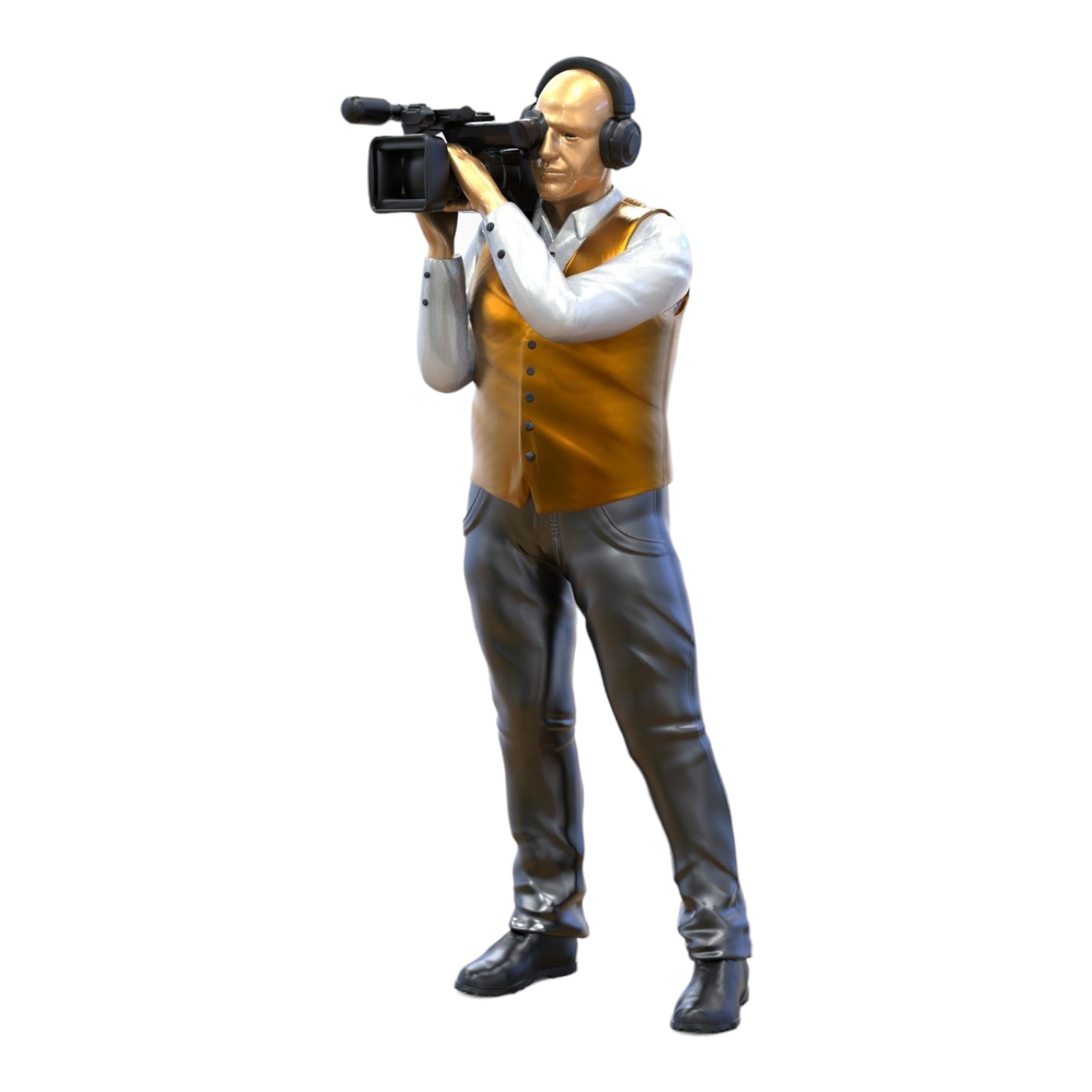 Productfoto diorama en modelbouw miniatuurfiguur: Reportersteam - cameraman met handcamera