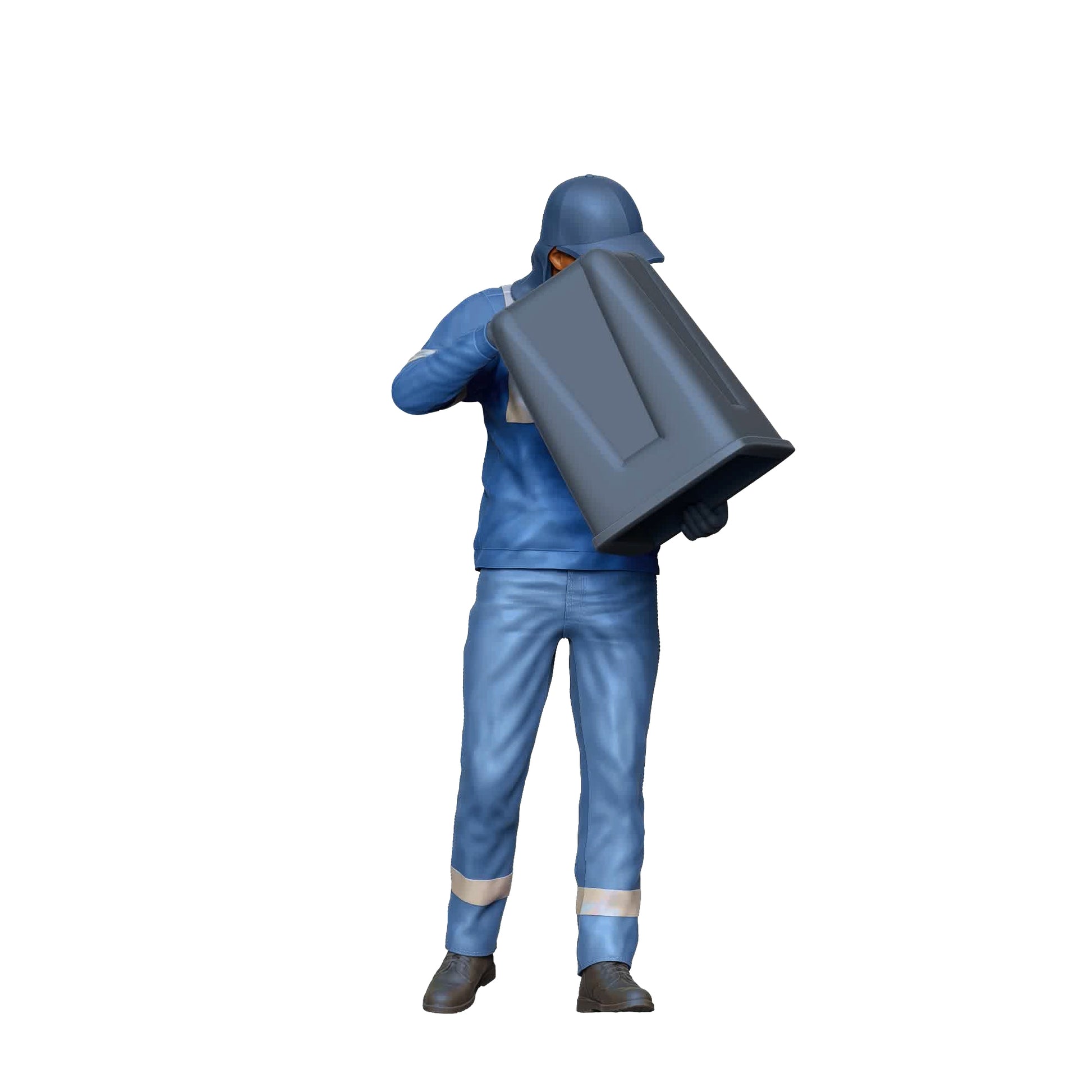 Productfoto Diorama en modelbouw miniatuur figuur: Afvalophaaldienst team - Afvalman met vuilnisbak