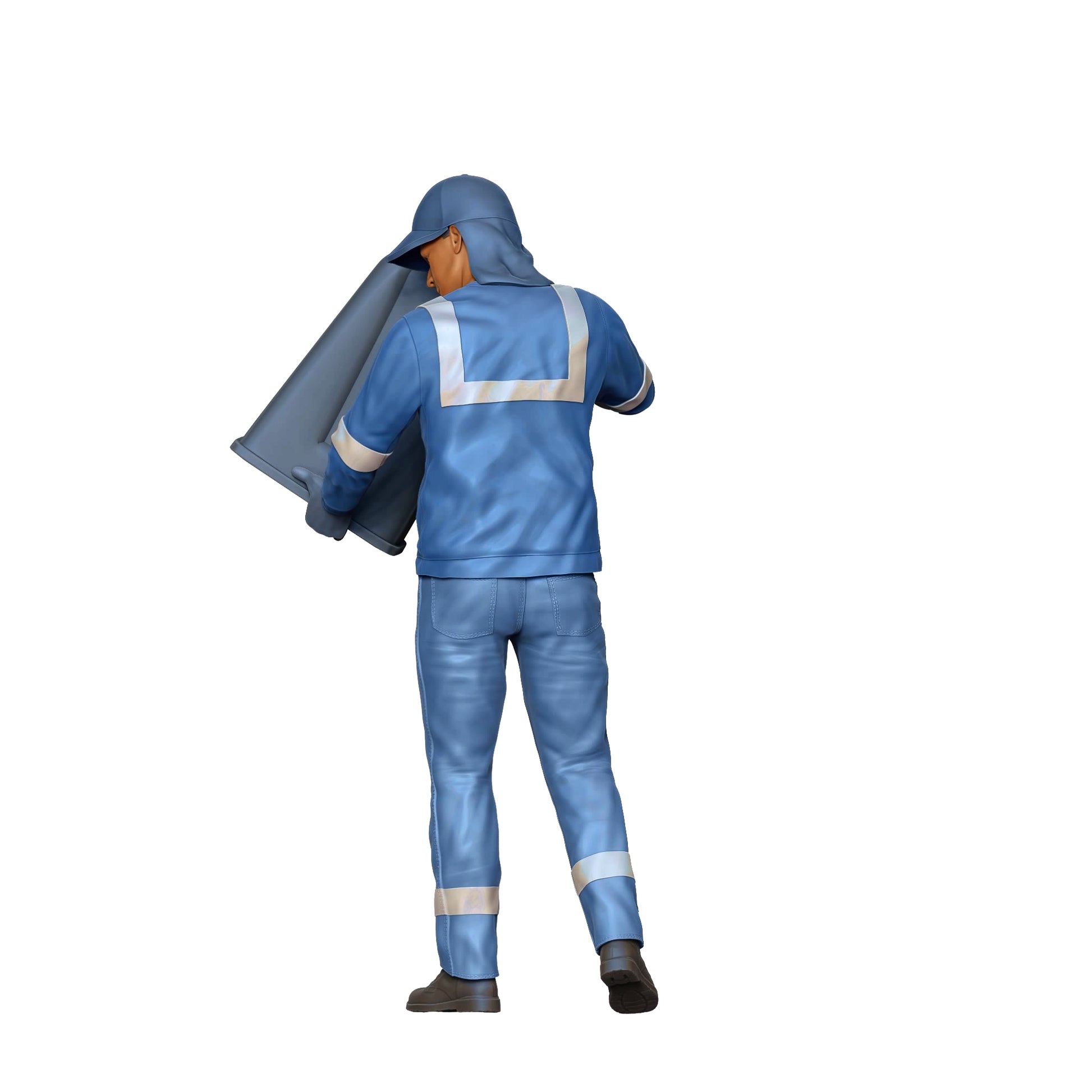 Productfoto Diorama en modelbouw miniatuur figuur: Afvalophaaldienst team - Afvalman met vuilnisbak