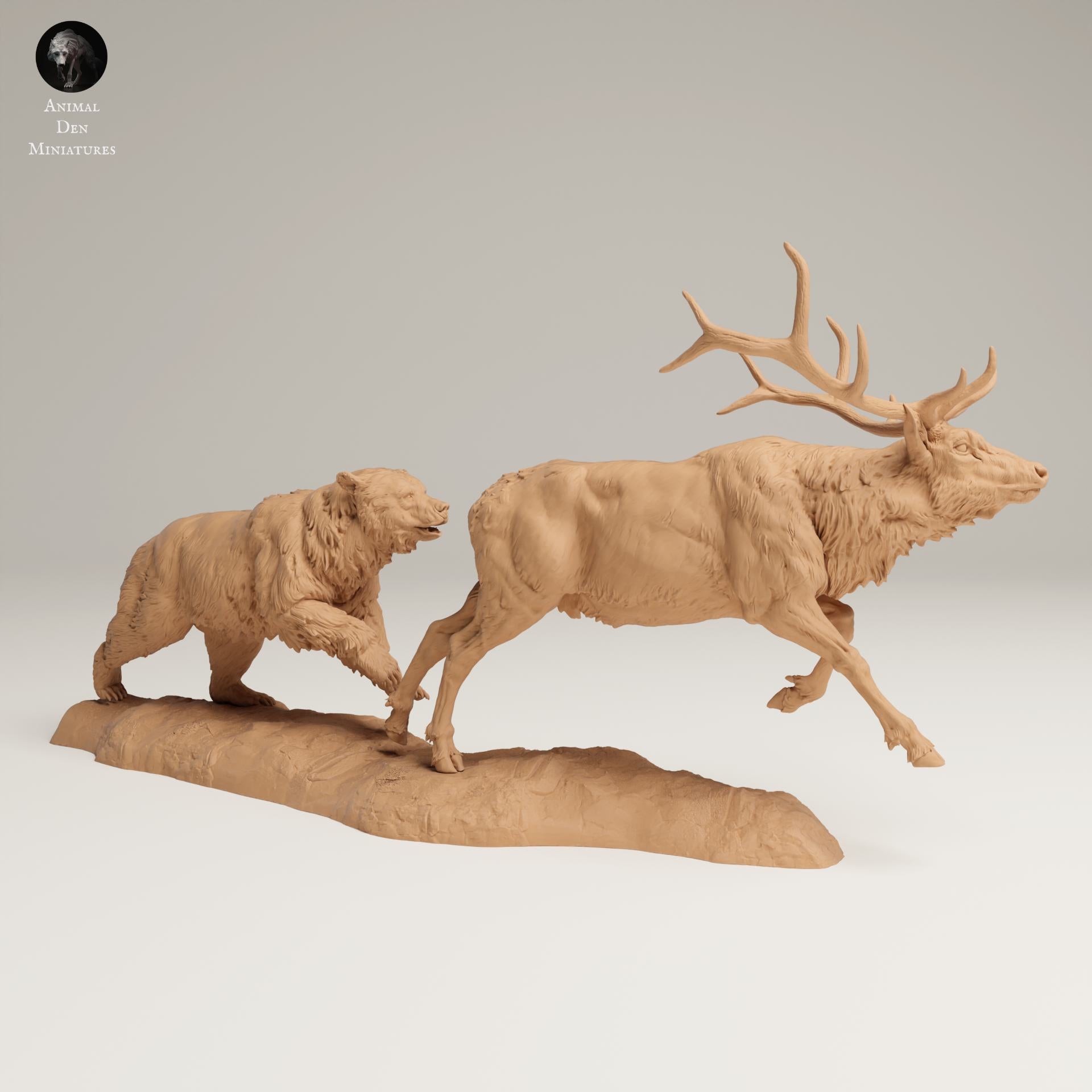 Productfoto Dierfiguur Diorama, Modelbouw: 0: Wilde Dierfiguur: Grizzly jaagt op Rocky Mountain Wapiti (Ref 25_06_13)