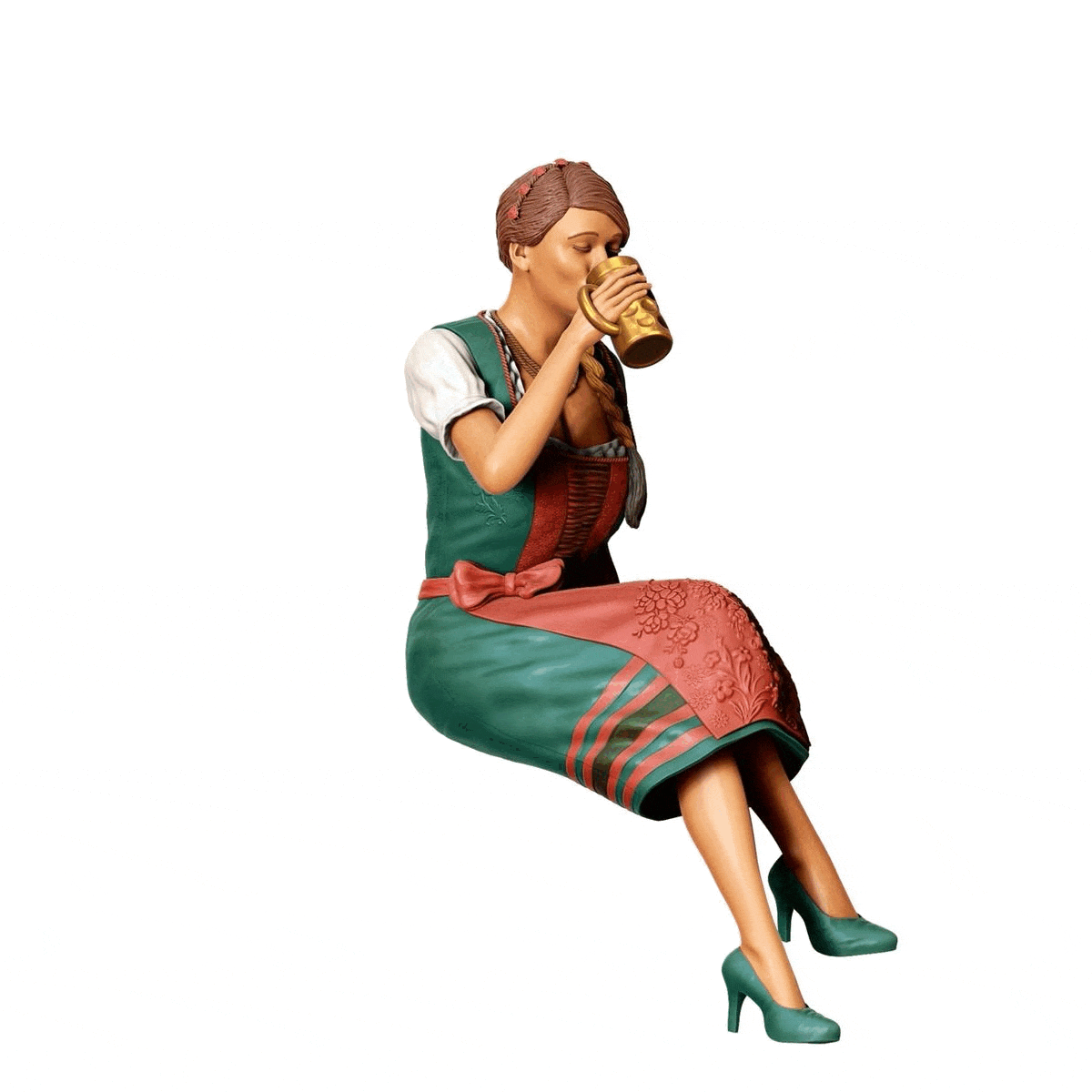 Miniatuurfiguur Oktoberfest: Wiesen gasten: Zittende vrouw met traditionele dirndl outfit en bierpul (nr. 291)