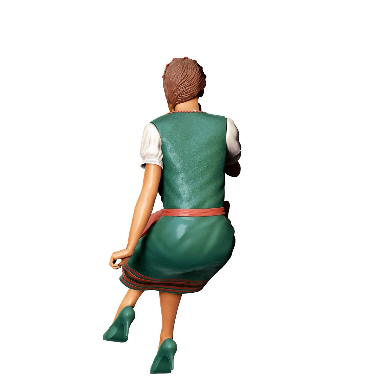 Miniatuurfiguur Oktoberfest: Wiesen gasten: Zittende vrouw met traditionele dirndl outfit en bierpul (nr. 291)