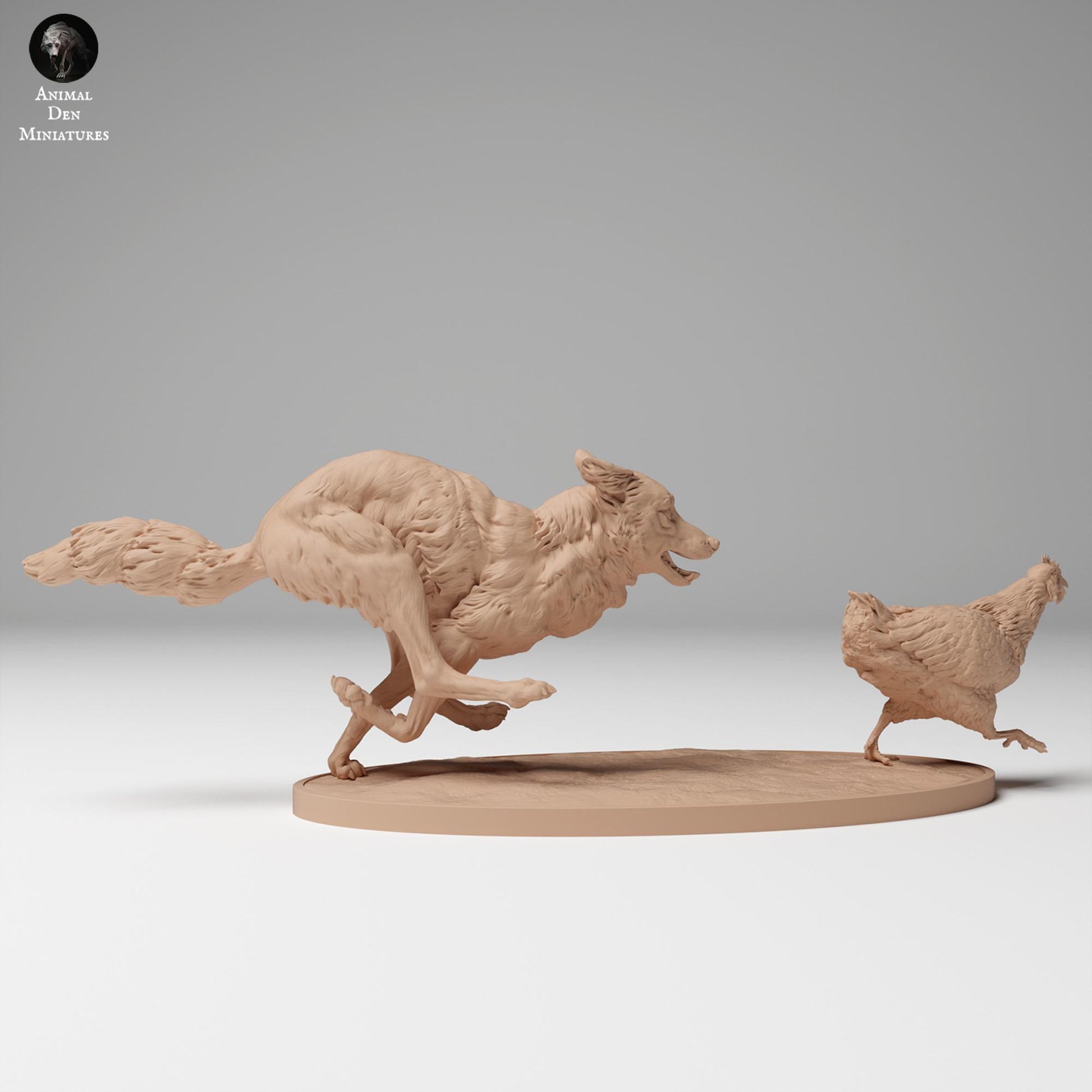 Productfoto Dierfiguur Diorama, Modelbouw: 0: Wilde Dierfiguur: Coyote jaagt op Kip (Ref 24_11_08)