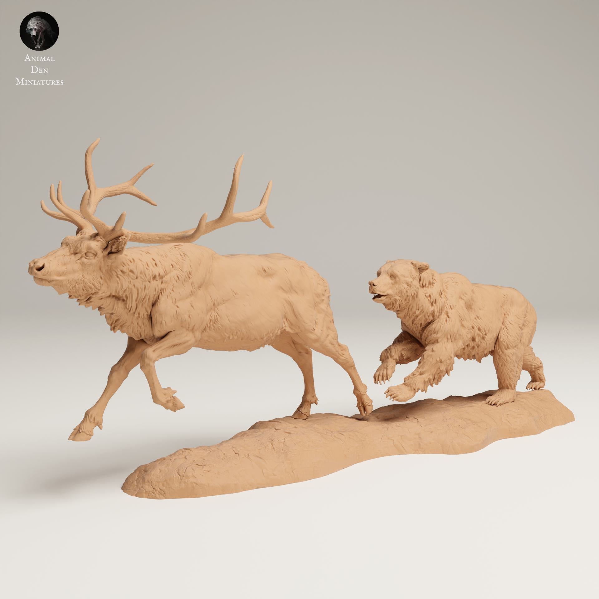 Productfoto Dierfiguur Diorama, Modelbouw: 0: Wilde Dierfiguur: Grizzly jaagt op Rocky Mountain Wapiti (Ref 25_06_13)
