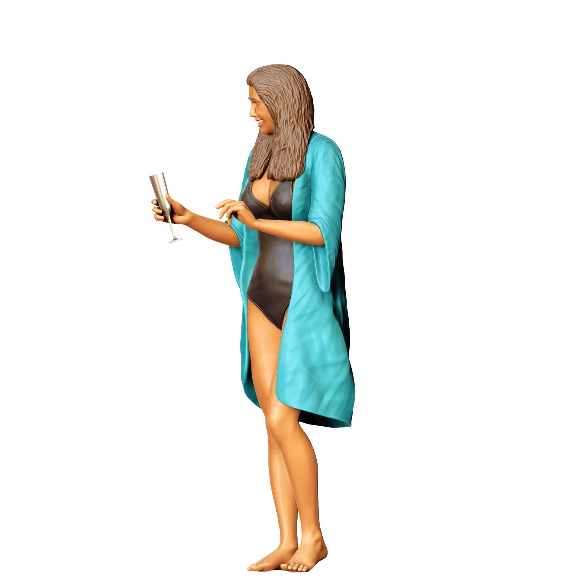 Diorama modelbouw productfoto 0: Poolfeest gasten - Vrouw met badpak en champagneglas (Ref. Nr. 322)