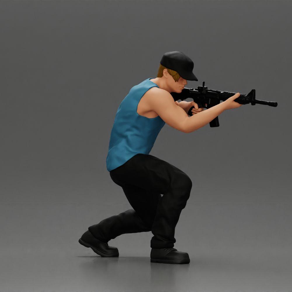 Diorama modelbouw productfoto 2: Diorama figuur: Knielende miniatuurfiguur met geweer - defensieve tactiek-houding voor diorama (Ref Nr. A140)