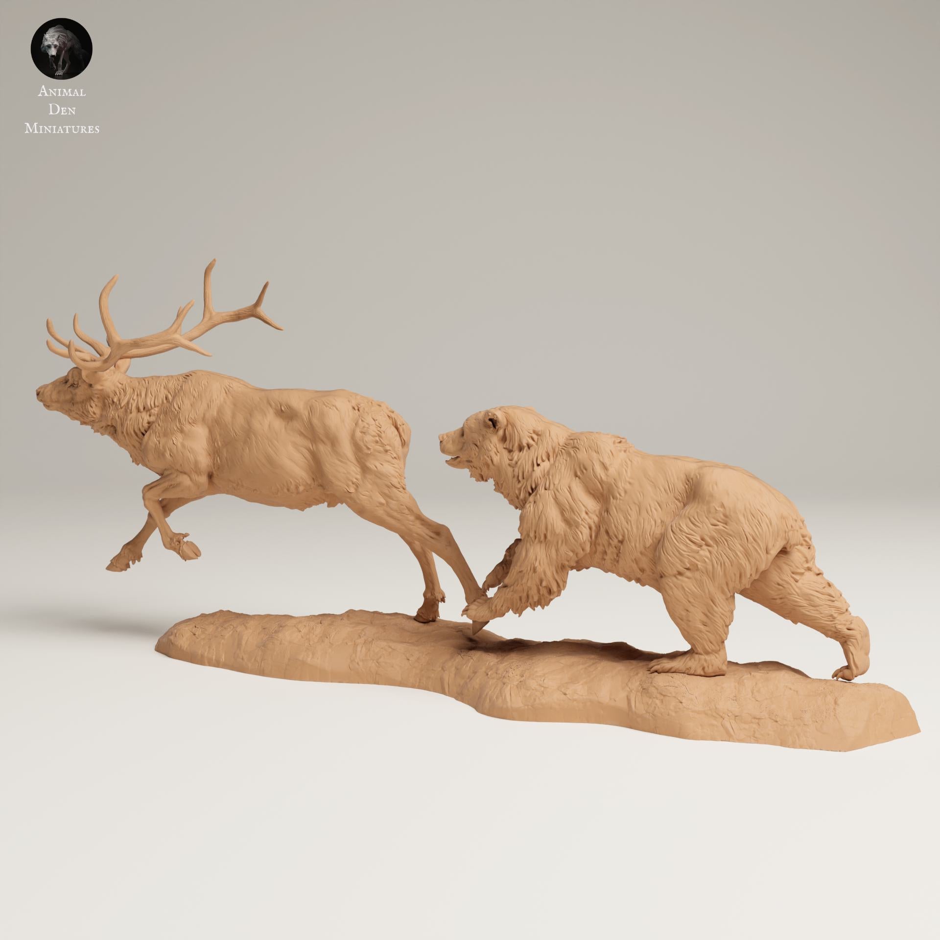 Productfoto Dierfiguur Diorama, Modelbouw: 0: Wilde Dierfiguur: Grizzly jaagt op Rocky Mountain Wapiti (Ref 25_06_13)