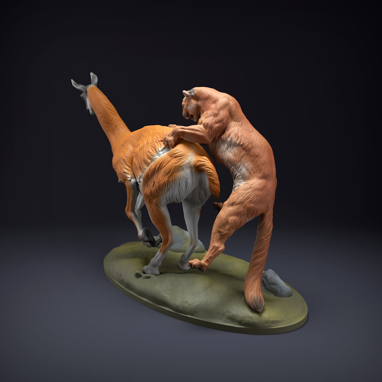 Productfoto Dierfiguur Diorama, Modelbouw: 0: Wilde Dierfiguur: Bergleeuw jaagt op Guanako (Ref 01_01_51)