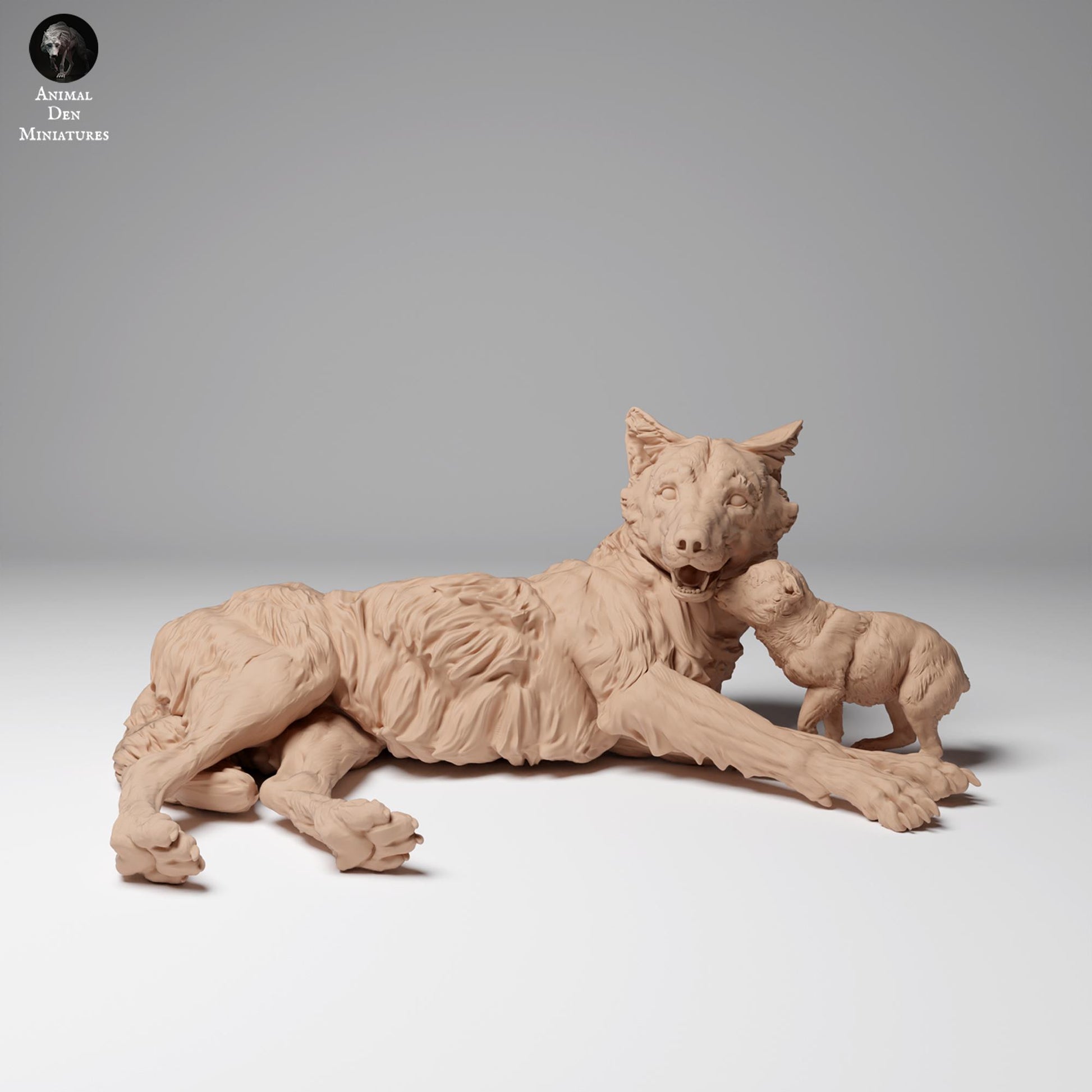 Productfoto Dierfiguur Diorama, Modelbouw: 0: Wilde Dierfiguur: Mongoolse Wolf met Jong (Ref 24_12_07)