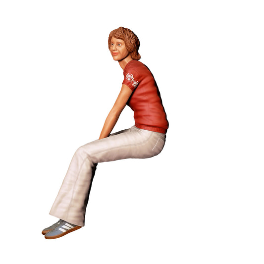 Diorama modelbouw productfoto 0: Zittende vrouw met bloemen-shirt – figuur in casual vrijetijdskleding (Ref. Nr. 438)