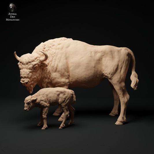 Productfoto Dierfiguur Diorama, Modelbouw: 0: Bison Koe met Jong: Dieren uit Europa