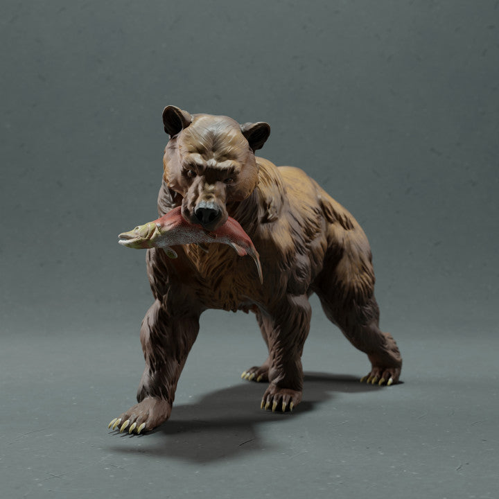 Productfoto dierenfiguur Animal Den Miniatures 4: Wild dierfiguur: grizzlybeer met zalm (22_10_16)