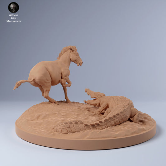 Productfoto Dier Figur Diorama, Modelbouw: 0: Zebra en Krokodil bij het Waterput: Dieren uit Afrika