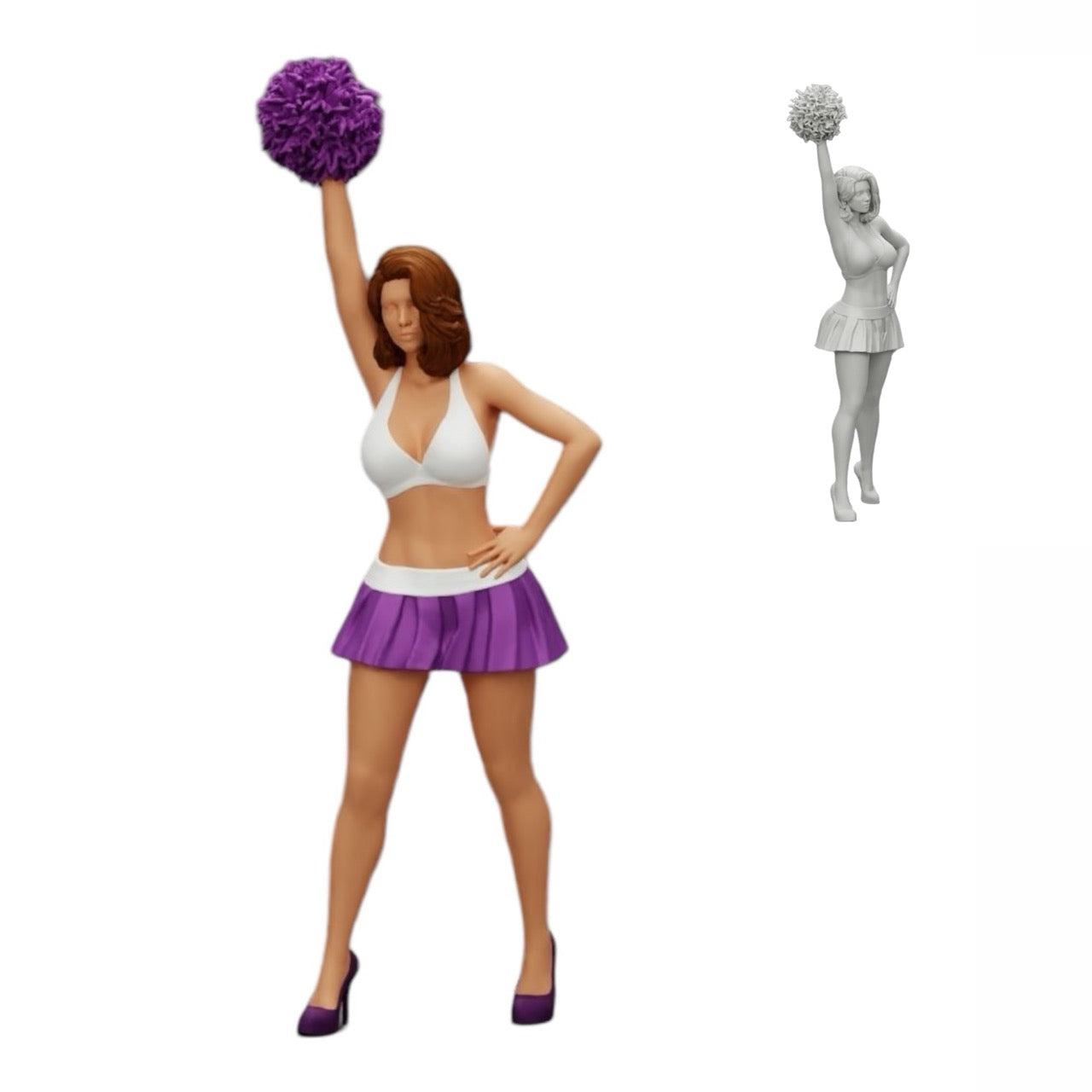 Diorama modelbouw productfoto 0: Jong meisje/ Cheerleader met pompons tijdens het aanmoedigen (Ref Nr. A3)