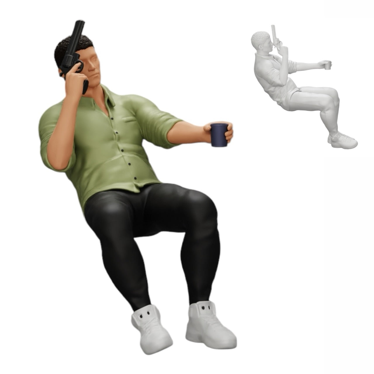 Diorama modelbouw productfoto 0: Zittende gangster met glas whiskey en wapen aan de pokertafel (Ref Nr. A5)