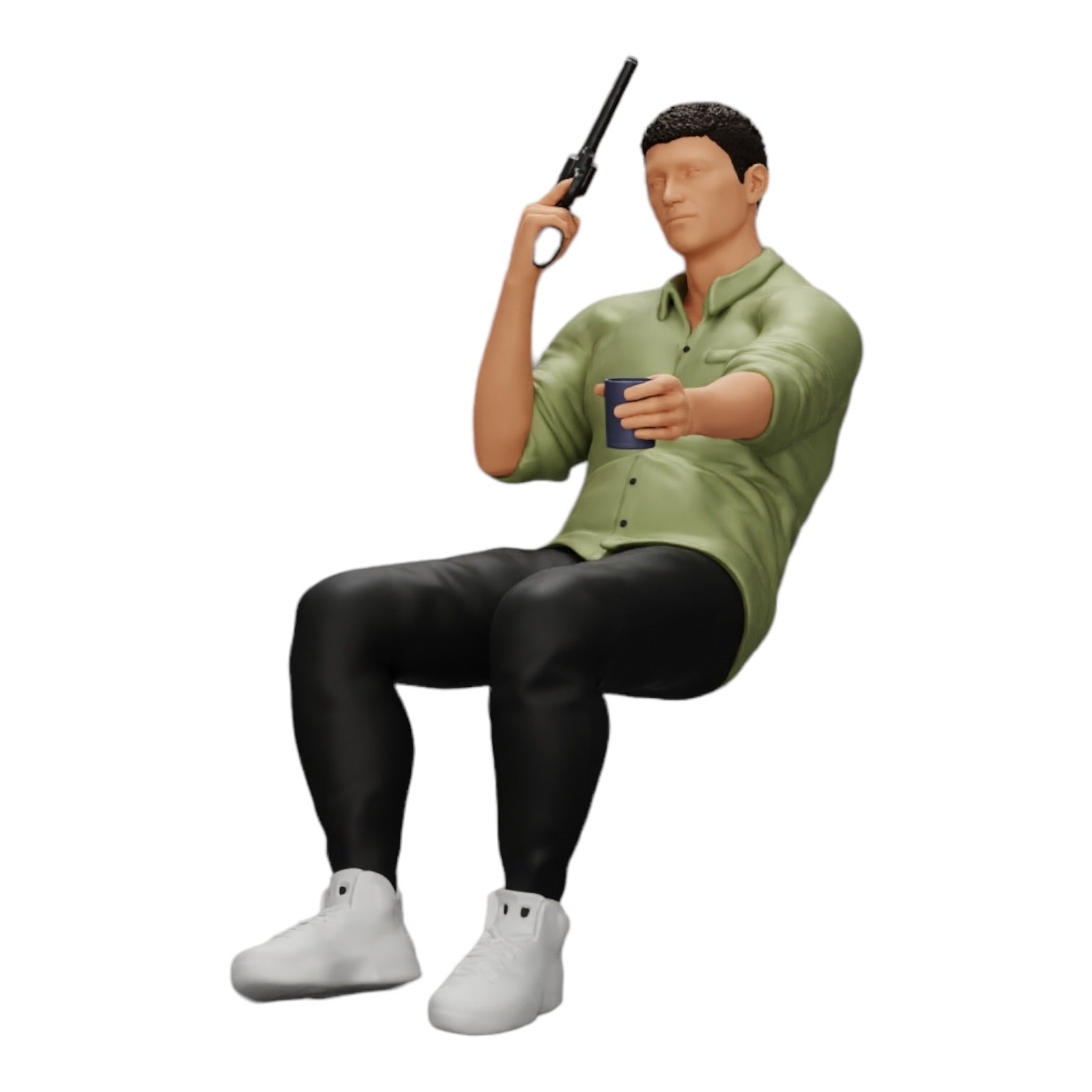 Diorama modelbouw productfoto 0: Zittende gangster met glas whiskey en wapen aan de pokertafel (Ref Nr. A5)