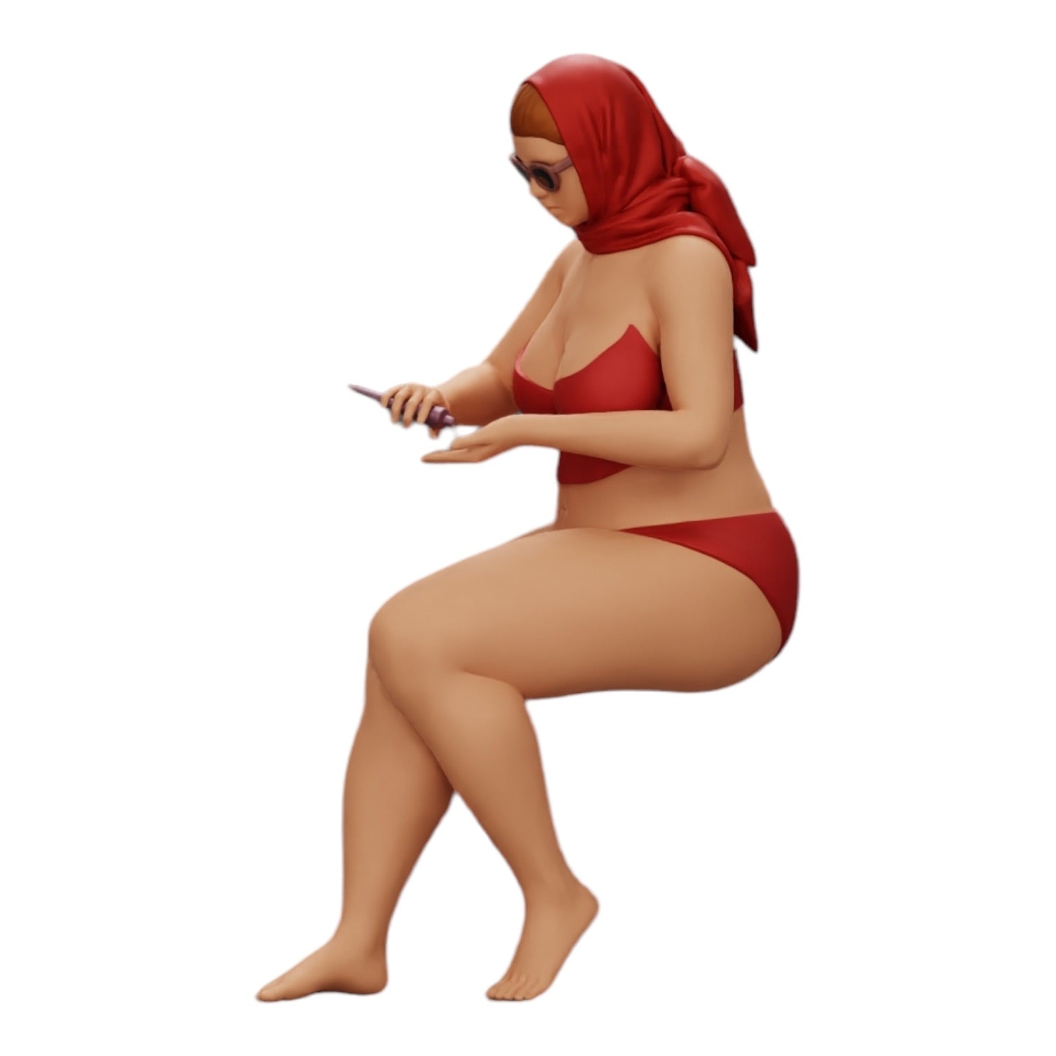 Diorama modelbouw productfoto 0: Sexy vrouw in bikini en zonnebril met zonnebrandcrème op het strand (Ref Nr. A9)