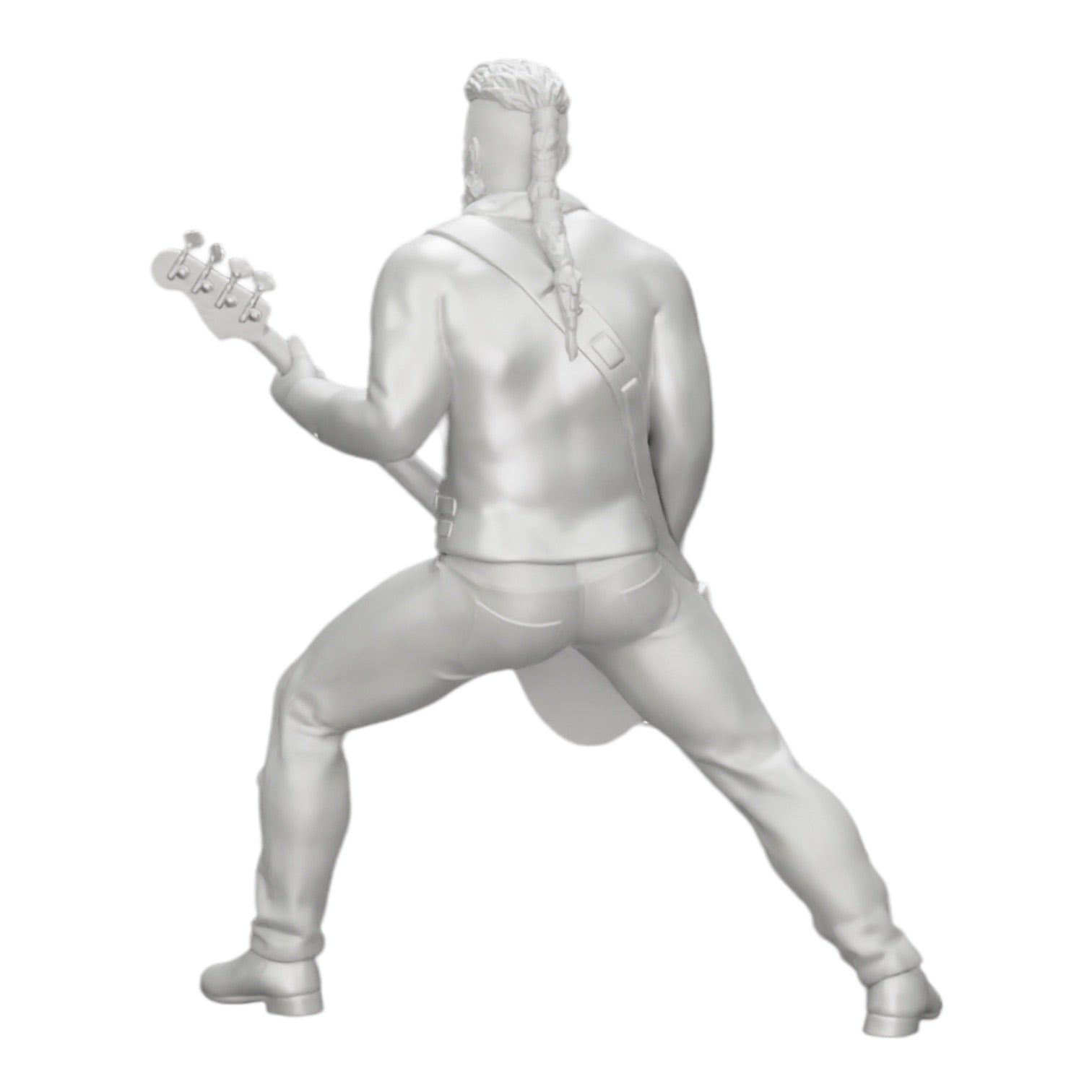 Diorama modelbouw productfoto 0: Rockstar speelt basgitaar in leren jas met lange haren en baard (Ref Nr. A12)