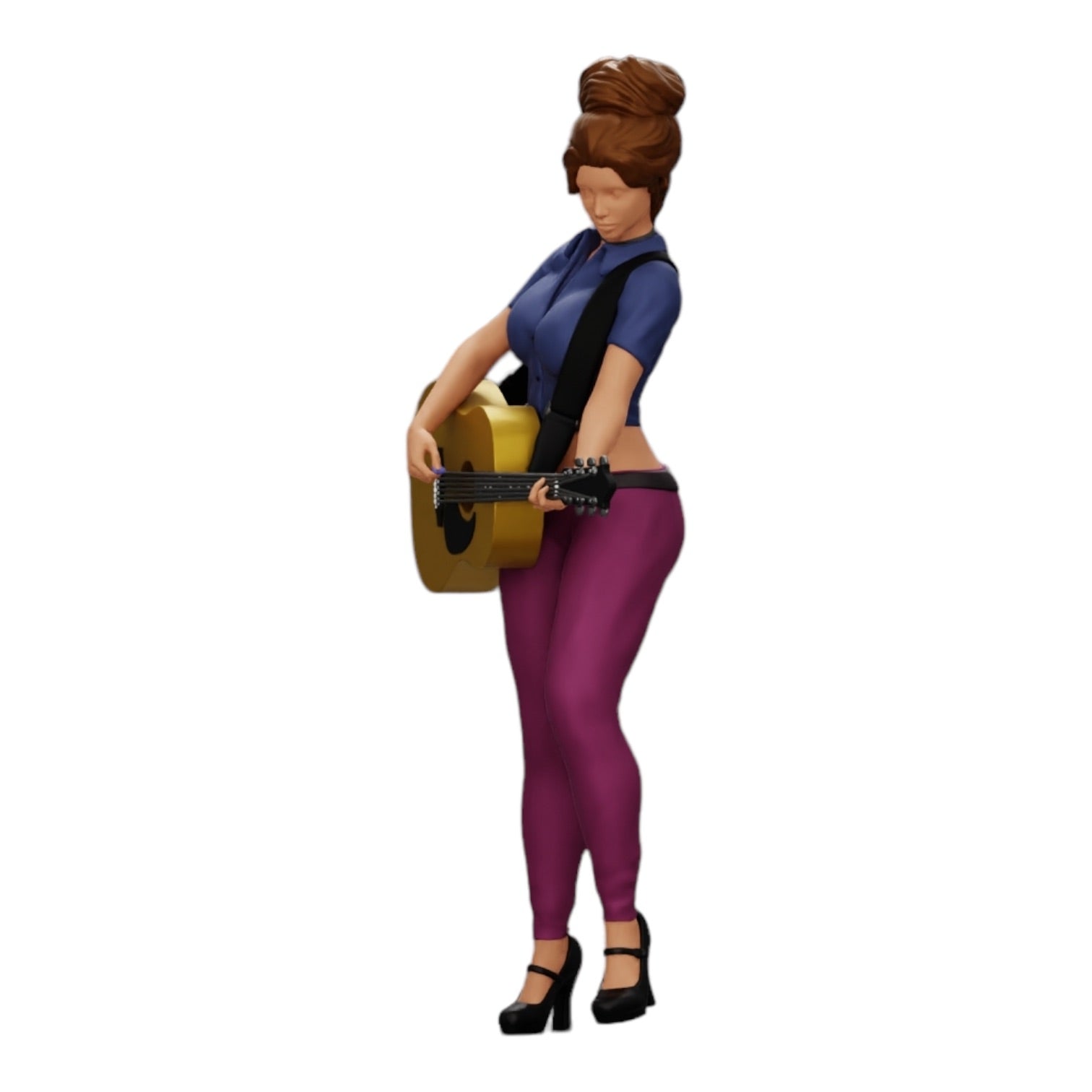 Diorama modelbouw productfoto 0: Jonge vrouw/muzikante op het podium speelt akoestische gitaar (Ref Nr. A13)