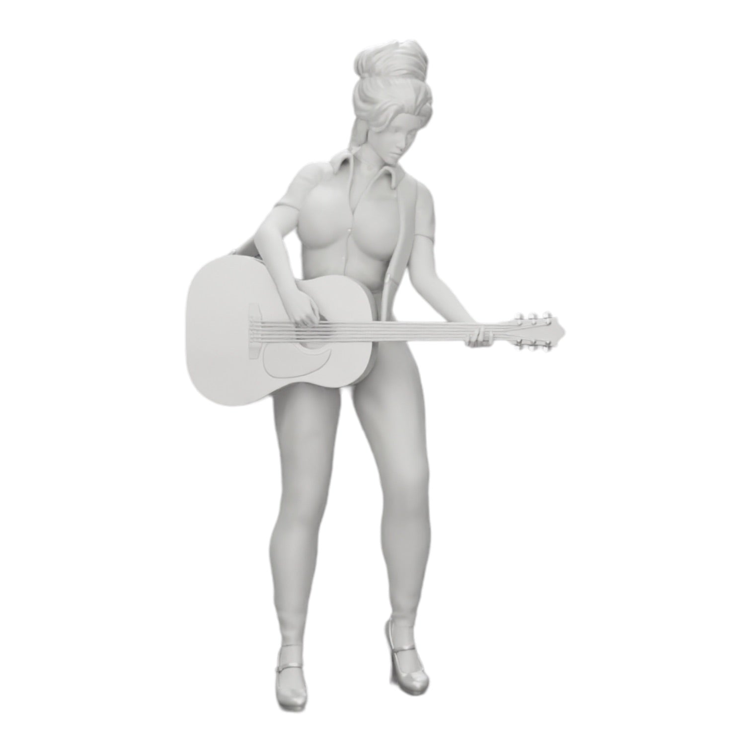 Diorama modelbouw productfoto 0: Jonge vrouw/muzikante op het podium speelt akoestische gitaar (Ref Nr. A13)