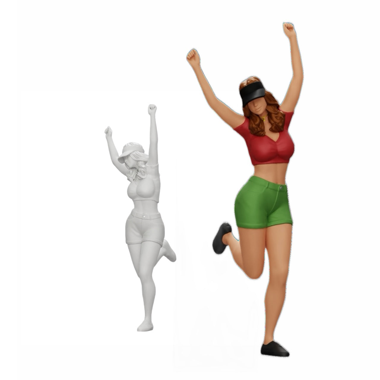 Diorama modelbouw productfoto 0: Blij meisje in minishirt en tennispet juicht (Ref Nr. A14)