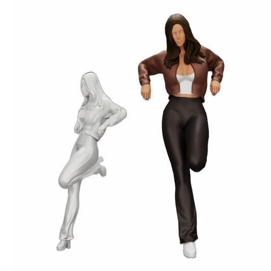 Diorama modelbouw productfoto 0: Meisje met minijack leunt tegen auto (Ref Nr. A18)