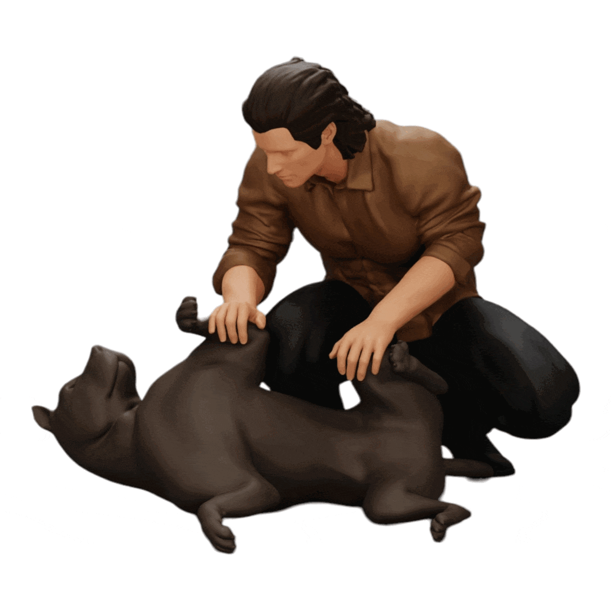Diorama modelbouw productfoto 0: Knielende man aait zijn liggende hond (Ref Nr. A20)