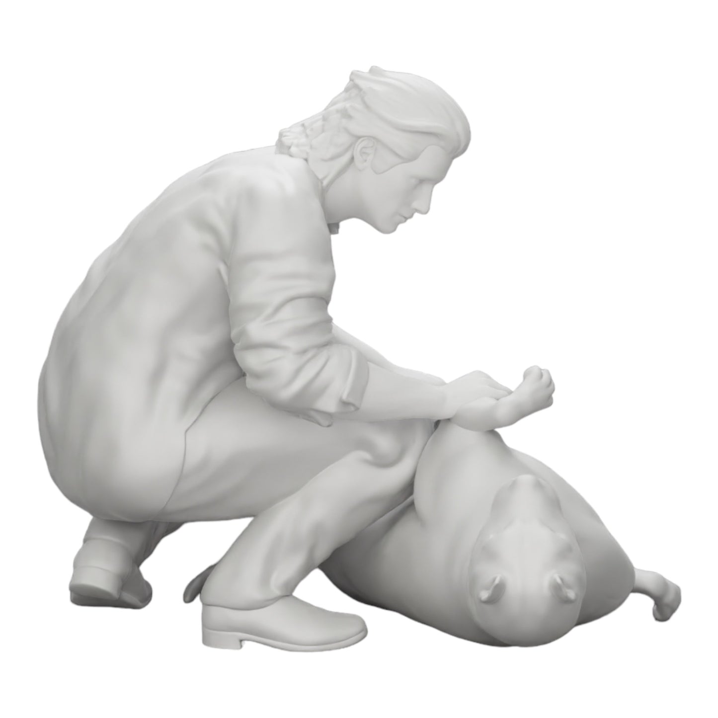 Diorama modelbouw productfoto 0: Knielende man aait zijn liggende hond (Ref Nr. A20)