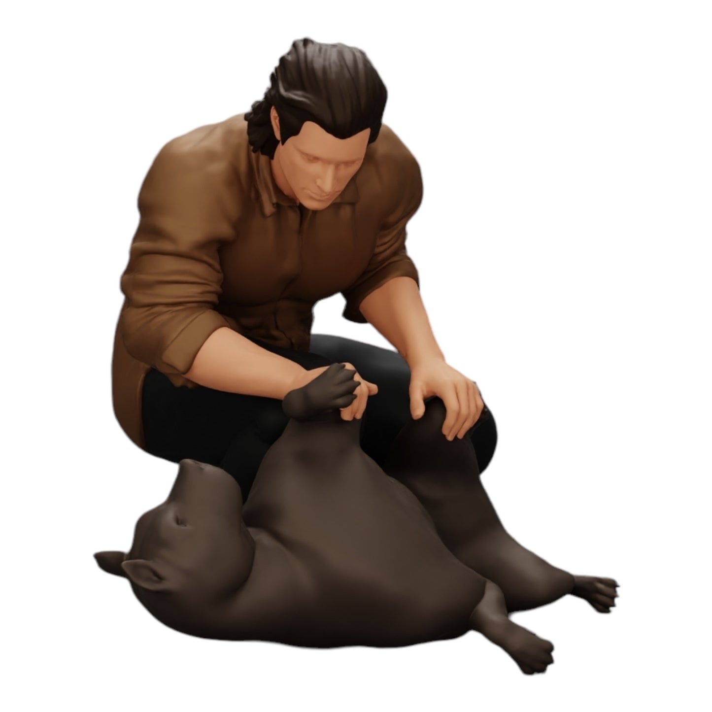 Diorama modelbouw productfoto 0: Knielende man aait zijn liggende hond (Ref Nr. A20)