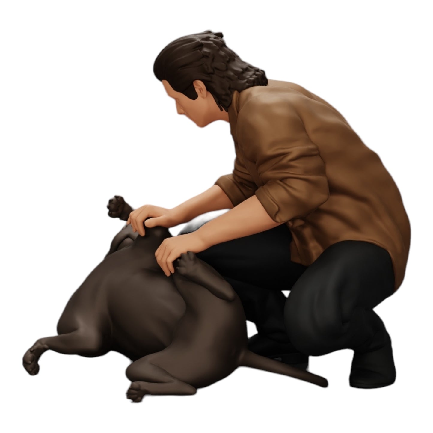 Diorama modelbouw productfoto 0: Knielende man aait zijn liggende hond (Ref Nr. A20)